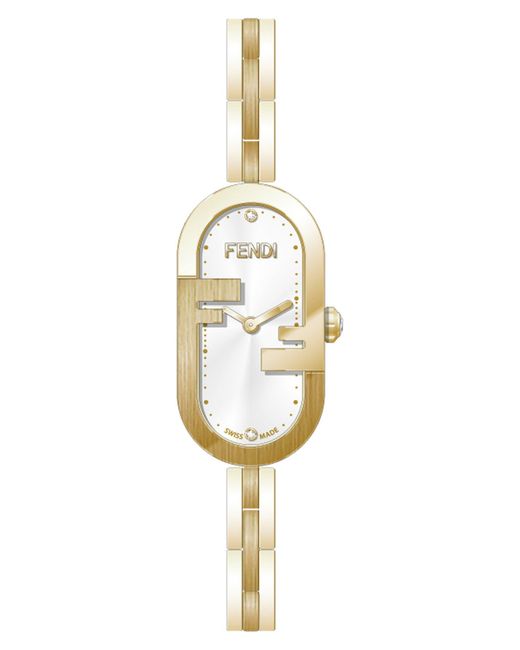 Fendi Metallic O'lock Swiss Quartz Diamond Bracelet Watch for men