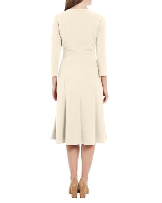 London Times Three-Quarter Sleeve Seamed Side Tab Fit & Flare Midi Dress in  Natural | Lyst