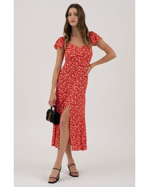 Blu Pepper Red Flutter Sleeve Midi Dress