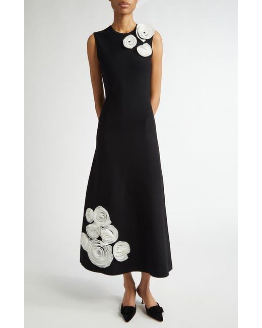 lela rose smocked knit dress Rosette Embellished Sleeveless Milano in Black 26 summer