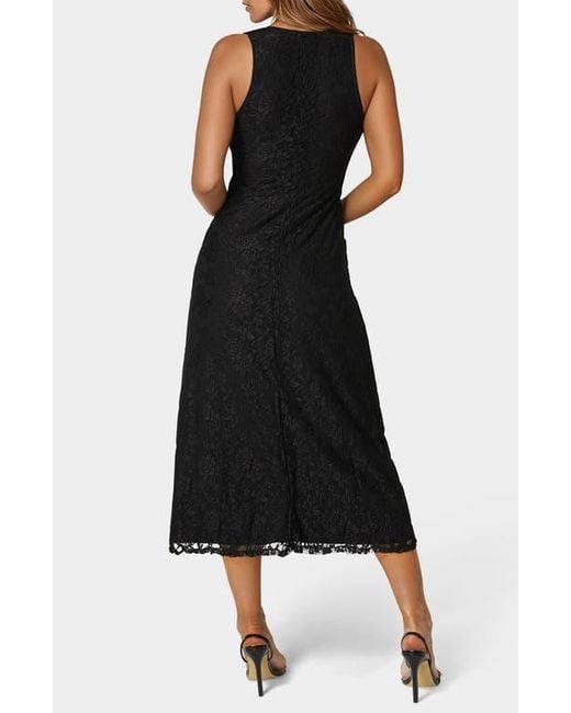 Bebe Black Sleeveless Lace A-Line Midi Dress