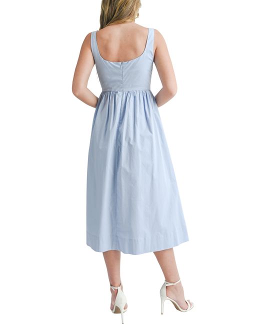 Lush Blue Corset Cotton Poplin Midi Dress