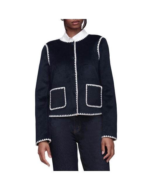Bagatelle Blue Contrast Stitch Collarless Jacket