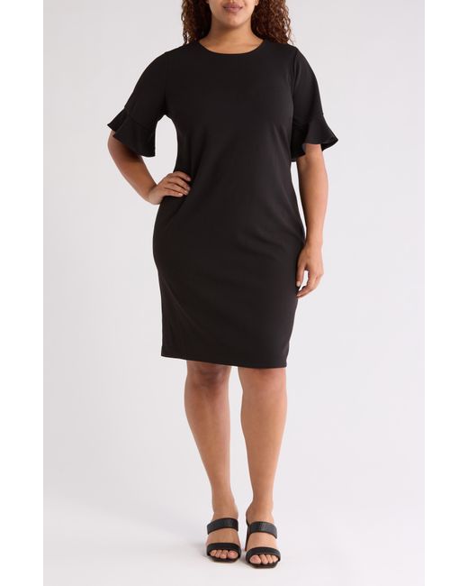 Calvin Klein Black Ruffle Short Sleeve Sheath Dress