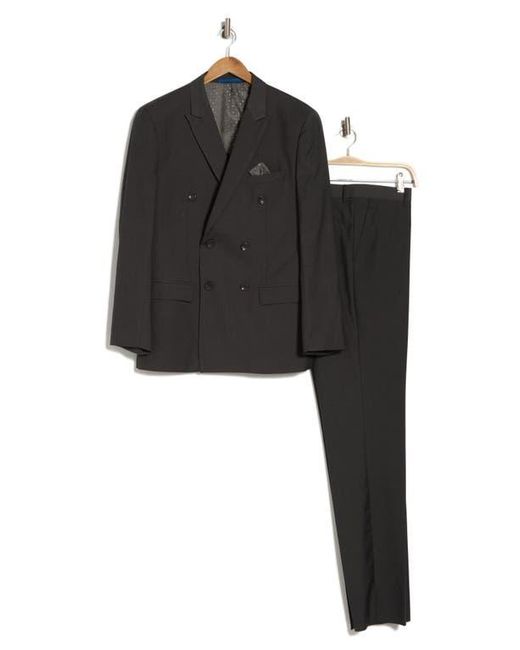 Gino Vitale Black Slim Fit Solid Double Breasted Suit for men
