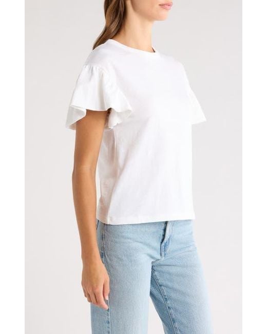 Nation Ltd White Camille Ruffle Sleeve Cotton T-Shirt
