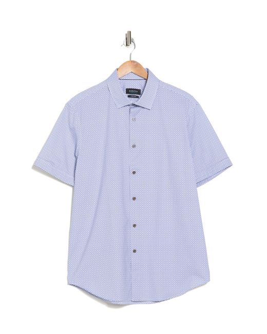 Bugatchi Blue Diamond Print Short Sleeve Stretch Cotton Button-down Shirt for men