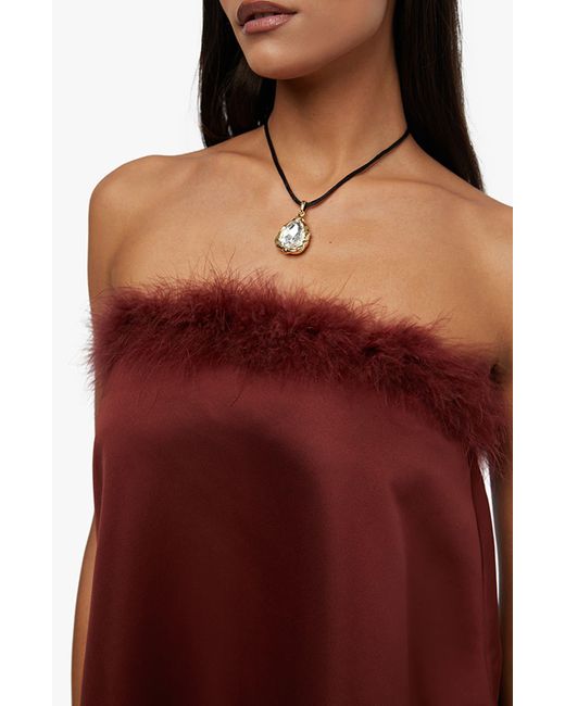 WeWoreWhat Red Faux Fur Strapless Satin Dress