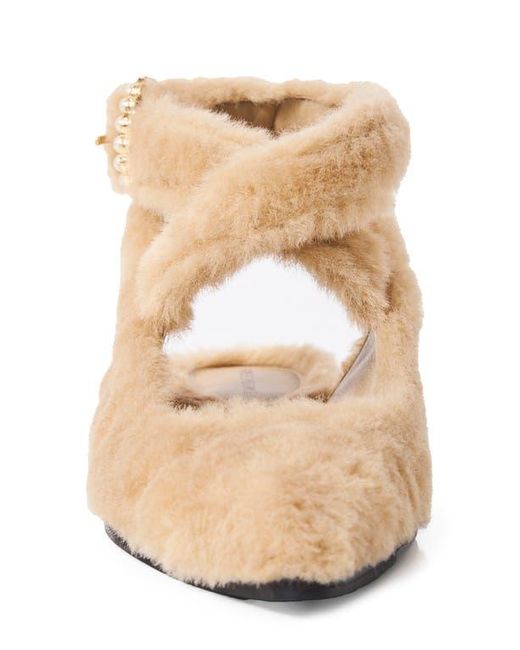 Free People Natural Parisa Faux Shearling Ankle Strap Flat