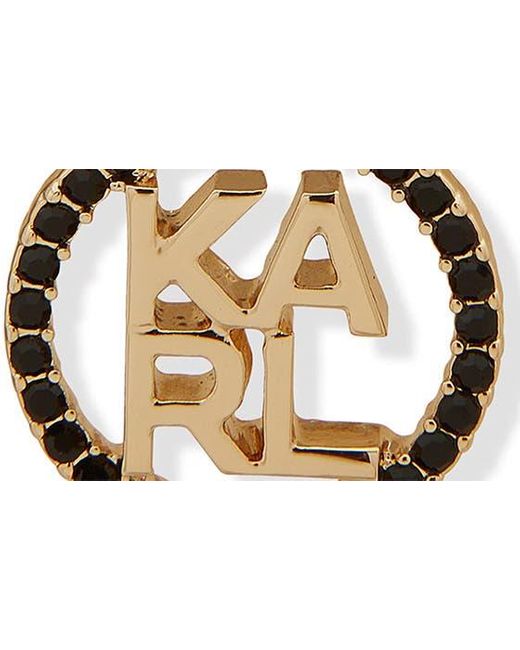 Karl Lagerfeld Metallic Crystal Logo Drop Earrings