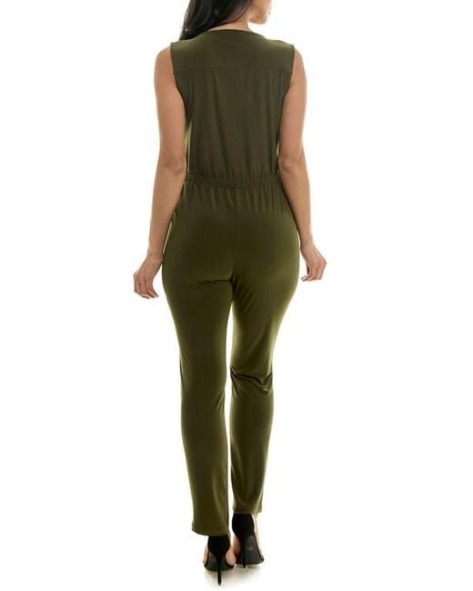 Nina Leonard Green Sleeveless Jumpsuit