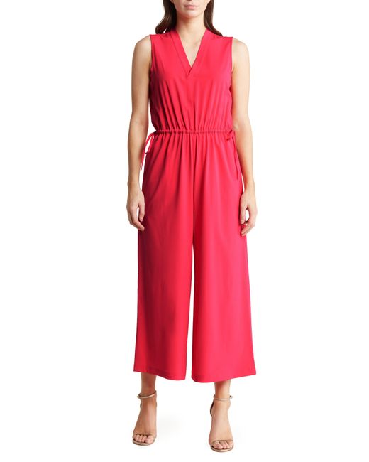 Calvin Klein Red Comm V-neck Sleeveless Jumpsuit