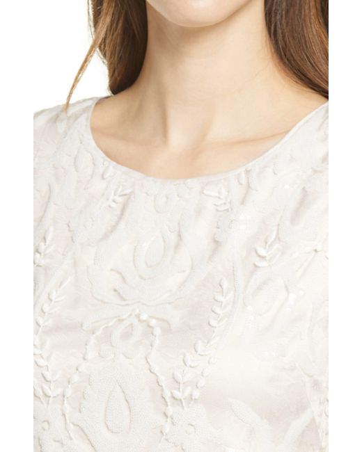 Vince Camuto White Embroidered Sheath Cocktail Dress