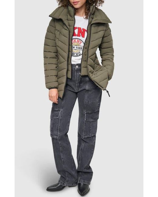 DKNY Short Stretch Hooded Packable Puffer Jacket in Green Lyst