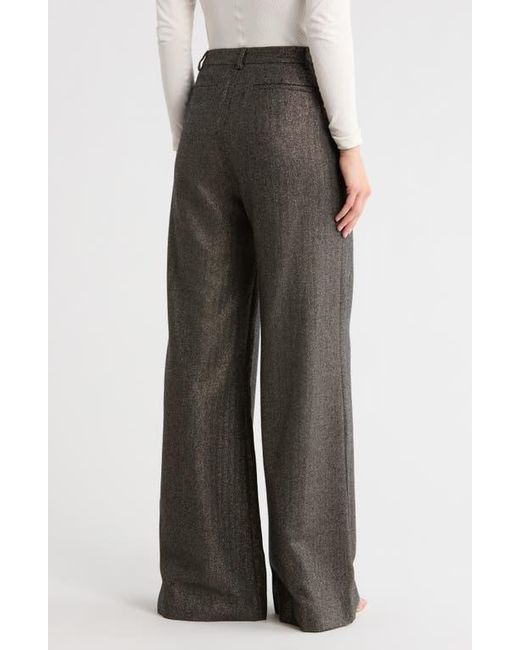 L'Agence Gray Pilar Metallic Herringbone Wool Blend Wide Leg Pants