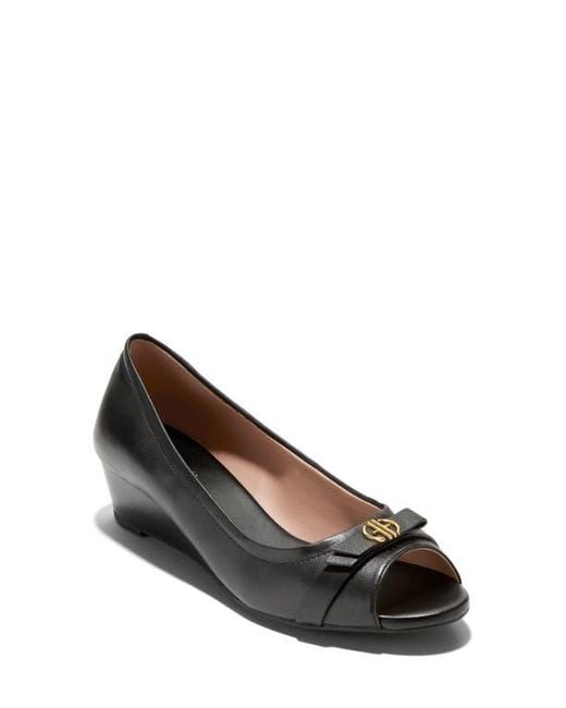 Cole Haan Black Malta Peep Toe Wedge Pump