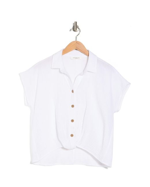 Beach Lunch Lounge White Front Tuck Front Button Gauze Shirt