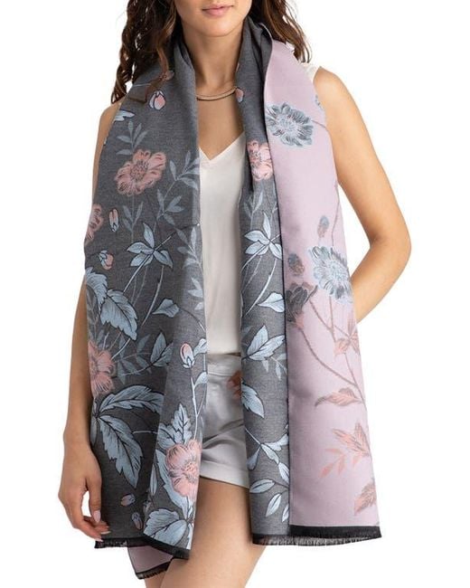 Saachi Gray Floral Pattern Reversible Scarf