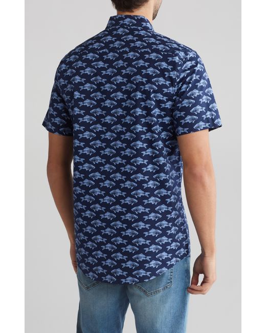Abound Blue Goldfish Cotton Stretch Poplin Short Sleeve Button-up Shirt for men