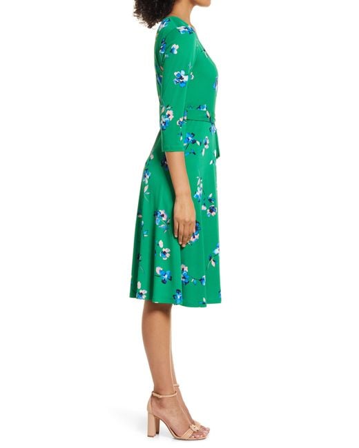 Eliza J Green Floral Long Sleeve Faux Wrap Dress