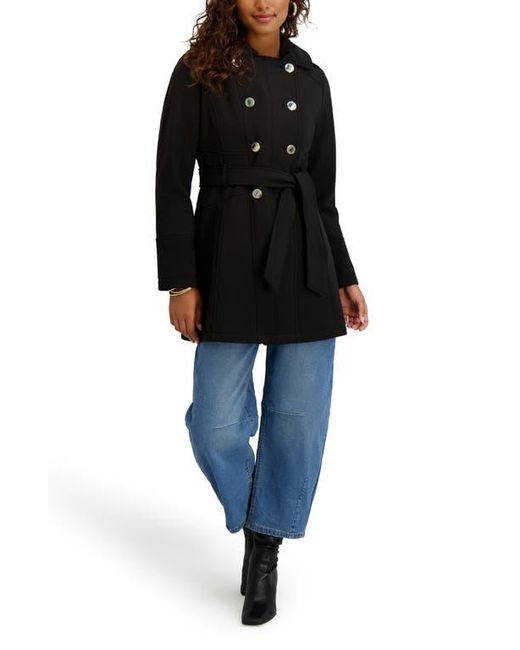 Kensie Black Hooded Double Breasted Soft Shell Jacket
