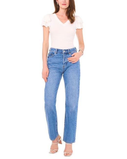 1.STATE Blue Flutter Sleeve Rib Top