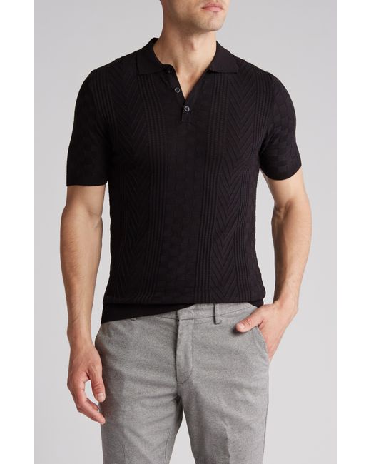 T.R. Premium Black Textured Sweater Knit Polo for men