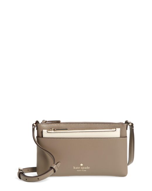 Kate Spade Gray Textured Leather Crossbody Bag With Removable Pouch