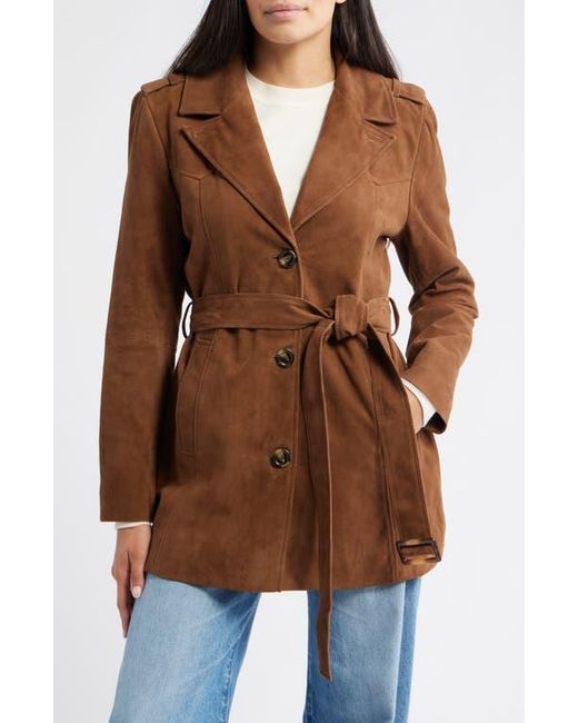 Bernardo Brown Belted Suede Coat