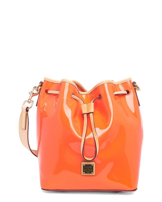 Dooney & Bourke Orange Patent Leather Drawstring Bucket Bag
