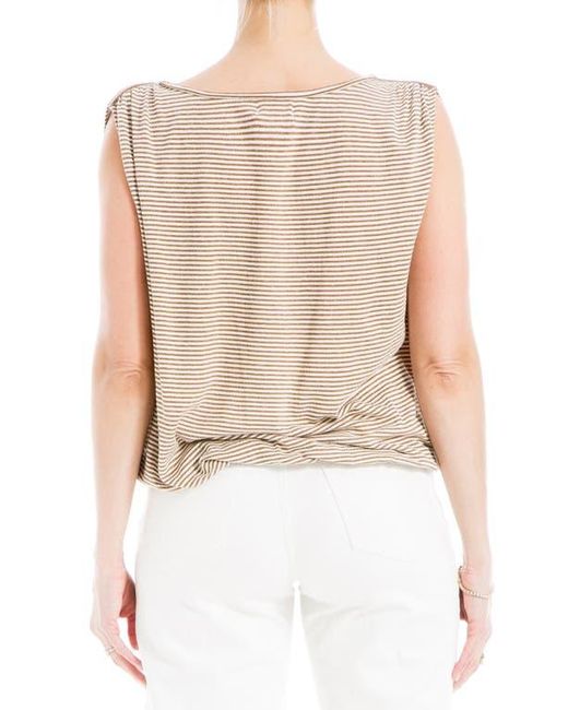 Max Studio White Stripe Cinched Shoulder Tank Top