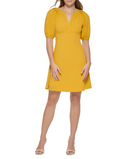 Calvin Klein Yellow Bubble Sleeve V-neck Shift Dress