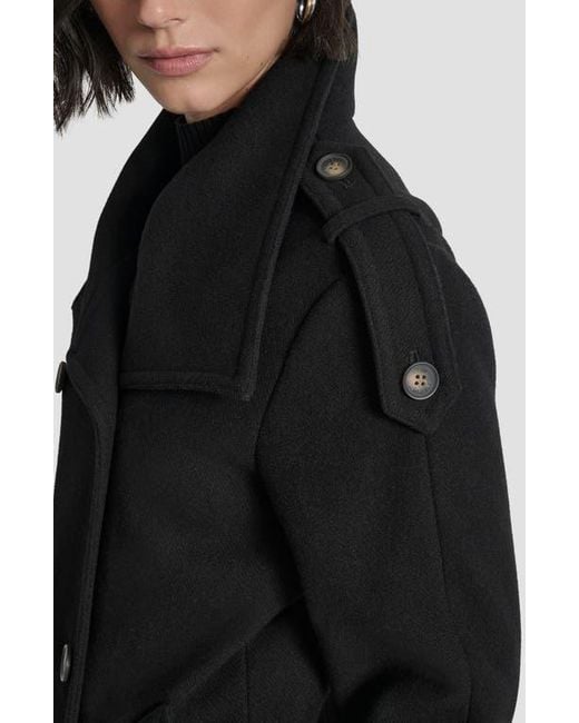DKNY Black Double Breasted Wool Blend Military Coat