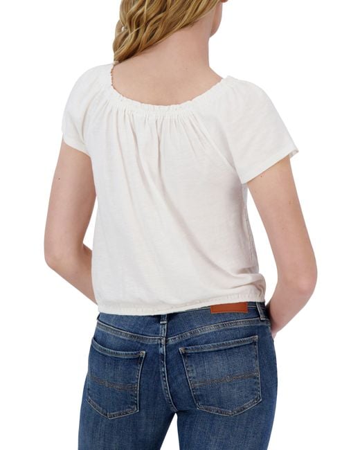 Lucky Brand White Lace Trim Short Sleeve Peasant Top