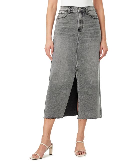 Kensie Gray Classic High Waist Denim Midi Skirt