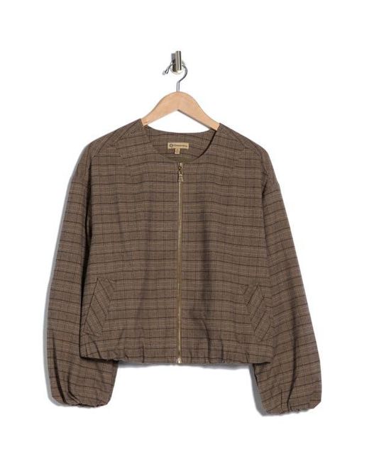 Democracy Brown Plaid Zip Front Bomber Jacket