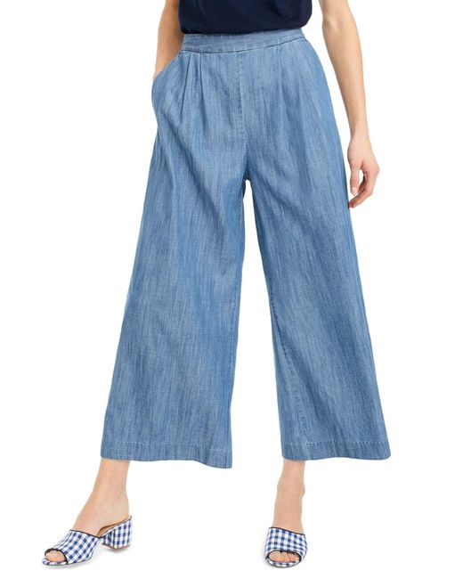Chambray wide leg cropped pants sale