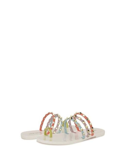 Nine West White Centy Studded Toe Loop Sandal