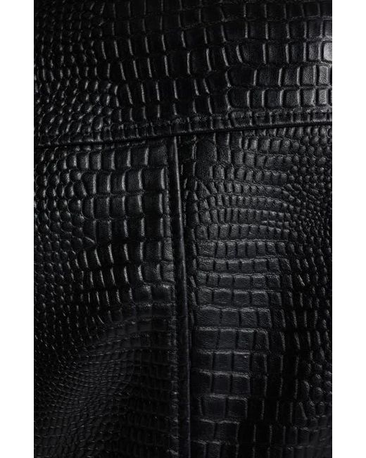 Bernardo Black Short Croc-Embossed Leather Jacket