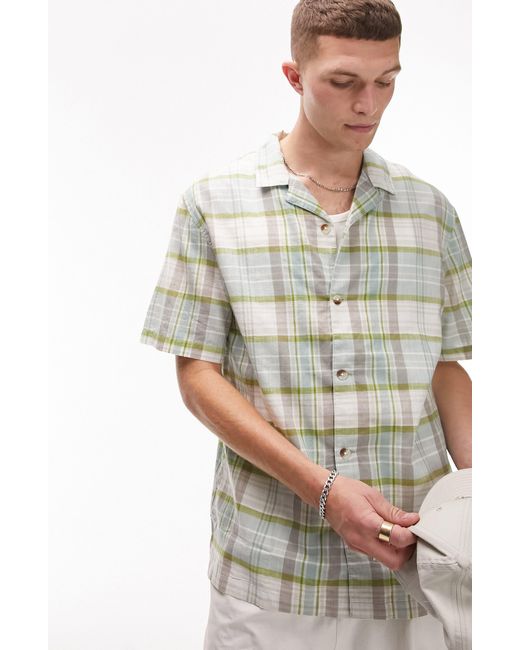 Topman Gray Regular Fit Plaid Revere Collar Button-up Shirt for men