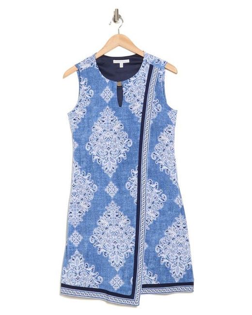 Sandra Darren Blue Keyhole Sleeveless Asymmetric Shift Dress