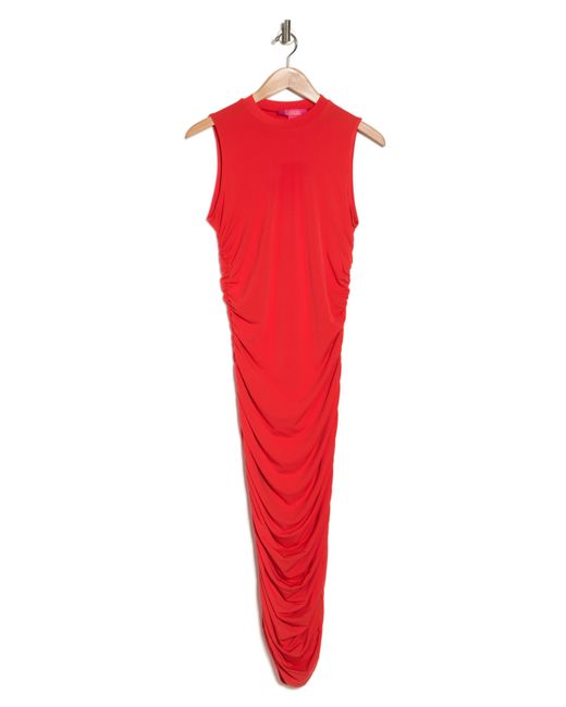 Catherine Malandrino Red Sleeveless Mock Neck Ruched Dress