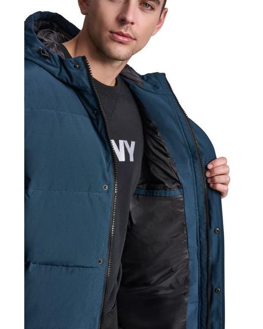DKNY Blue Zip Front Longline Puffer for men