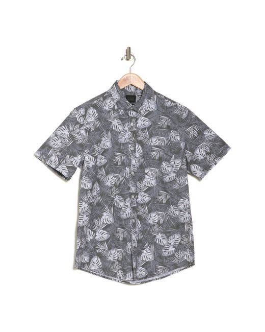 14th & Union Gray Palm Print Seersucker Button-down Shirt for men