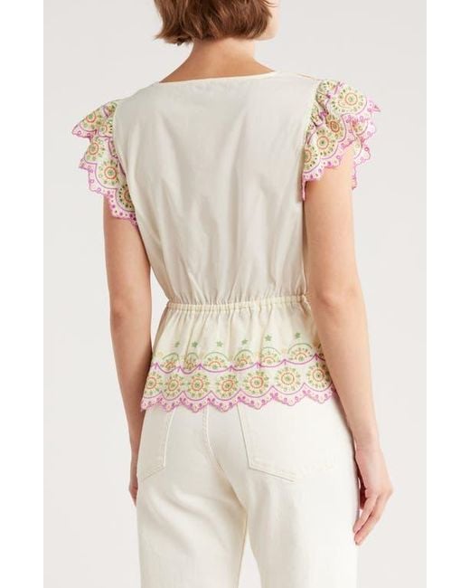 Democracy Natural Embroidered Peplum Top