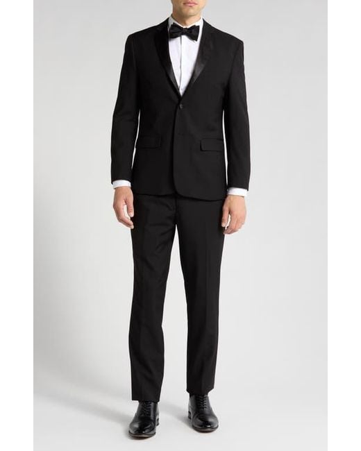 Gino Vitale Men's Black Satin Notch Lapel Stretch Tuxedo Suit