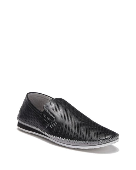 New Zanzara Men's Merz Perforated Leather Slip On BLACK Shoes 