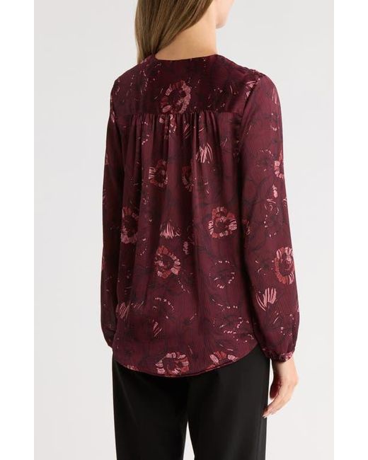 Tahari Red Long Sleeve Faux Wrap Blouse