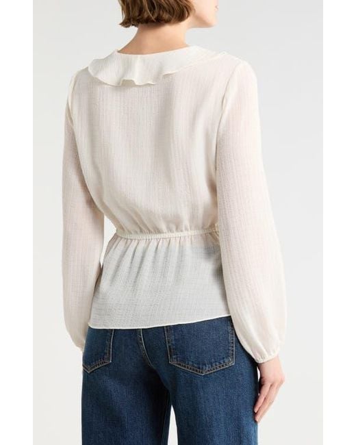Max Studio Natural Ruffle Long Sleeve Faux Wrap Top