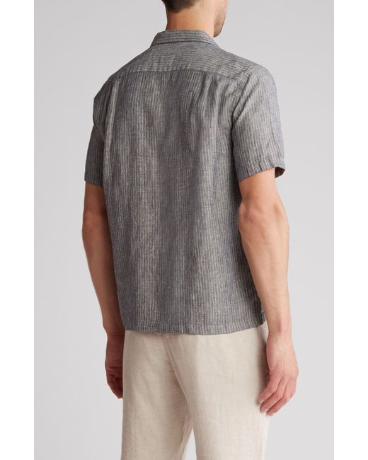 Vince Gray Stripe Short Sleeve Hemp Button-up Camp Shirt for men